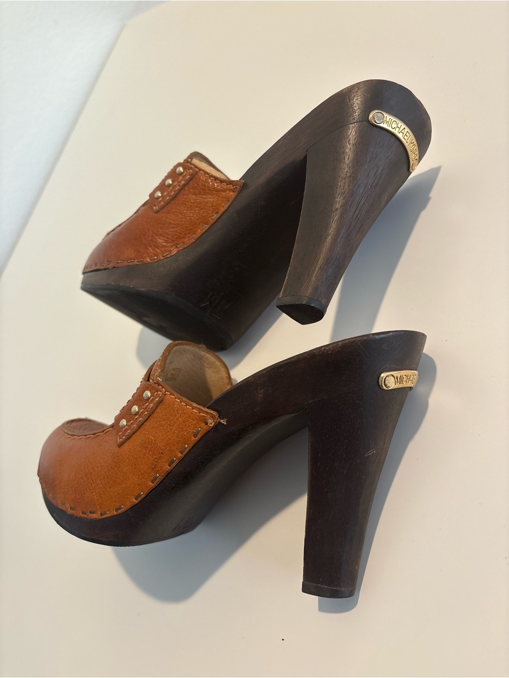Michael Kors Brown Leather Tassel Mule Clogs Wooden Heel Size 7M - Picture 12 of 12